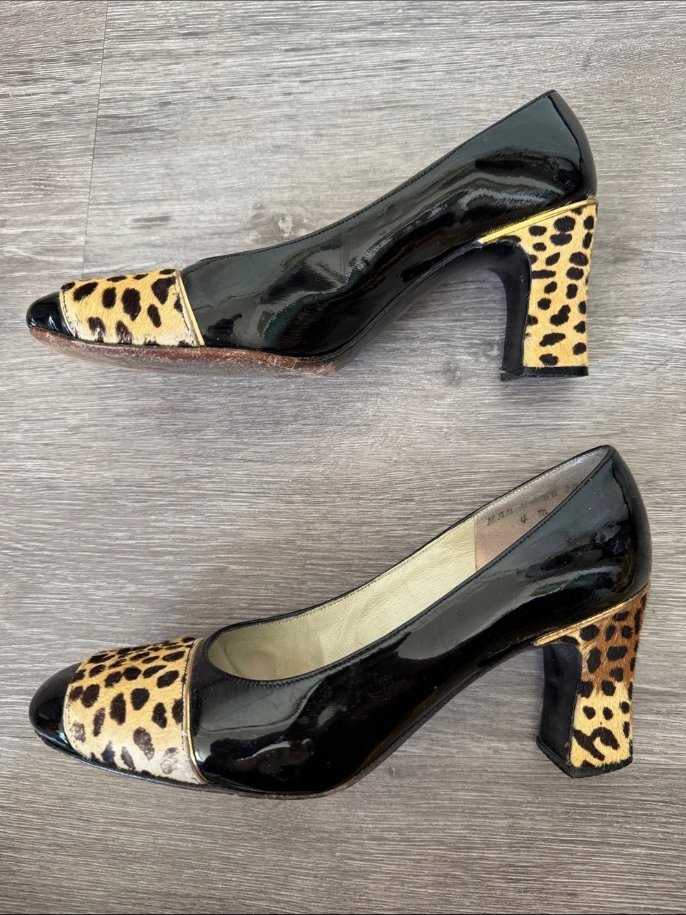 Vintage Black Patent Pumps with Leopard Calf Hair Accent - Picture 4 of 8
